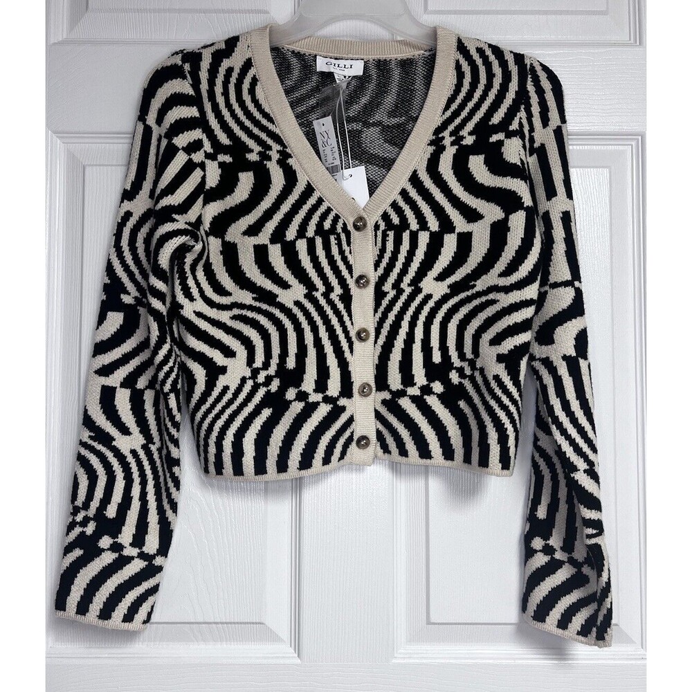 Gilli Black and Cream Patterned Cardigan